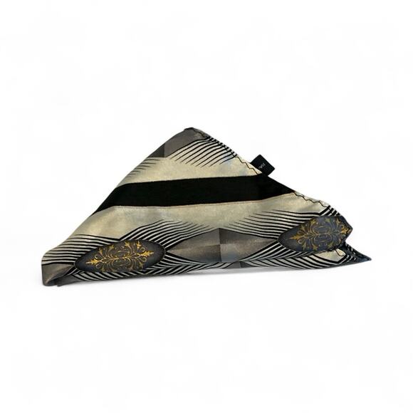 100% Silk Jacket POCKET SQUARE HANDKERCHIEF Handrolled Geométrico Pattern Vtg - Picture 3 of 5